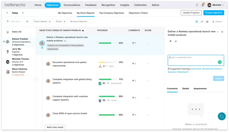 betterworks dashboard goal setting software