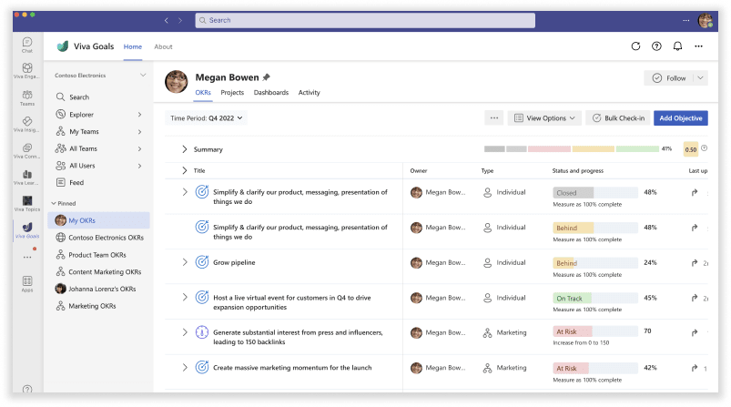 microsoft viva goals dash goal setting software
